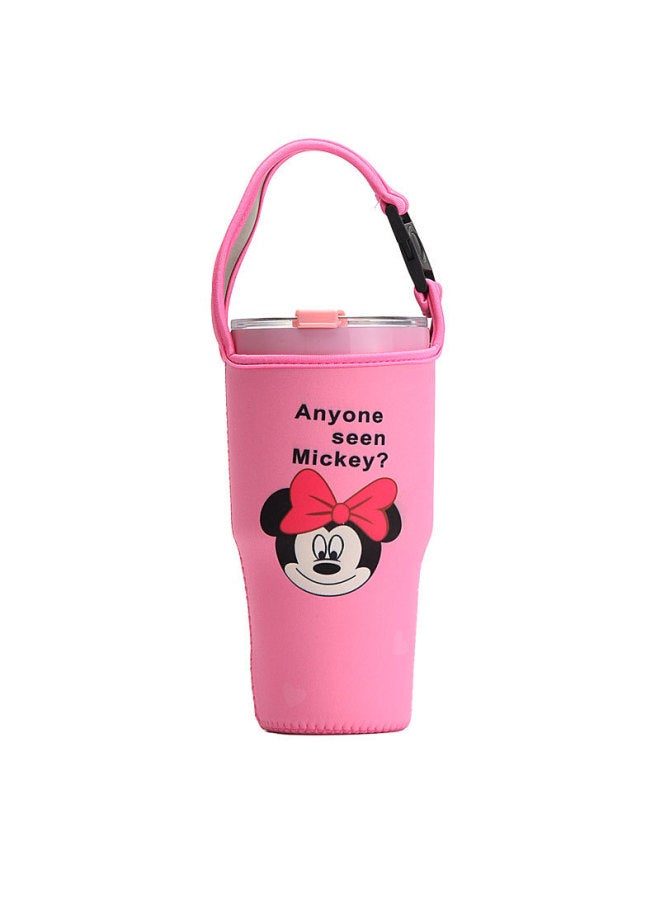Diving Cloth Cup Cover Car Cup Cloth Cover Printing Protective Cover Ice Bully Cup Cover Creative Cartoon-Color:Minnie Head Powder-Capacity:900ml - Image 1