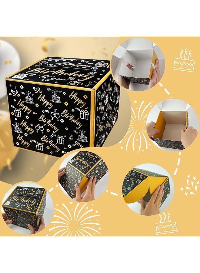 erorex Happy Birthday Cash Box Men Birthday Gift Ideas Money Gift Box With Pull Out Card And Cash Holder Black And Gold Diy Surprise Box  - Image 4