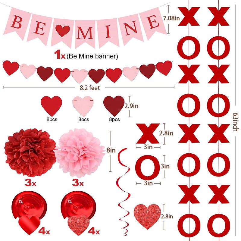 pugkloy Upgraded Valentines Day Decorations Set Pre-Assembled Hanging Heart Swirls Be Mine Banner Heart Xo Garlands Banner For Valentines Wedding Engagement Anniversary Party - Image 2