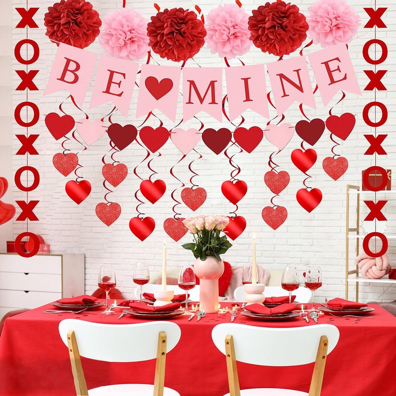 pugkloy Upgraded Valentines Day Decorations Set Pre-Assembled Hanging Heart Swirls Be Mine Banner Heart Xo Garlands Banner For Valentines Wedding Engagement Anniversary Party - Image 3