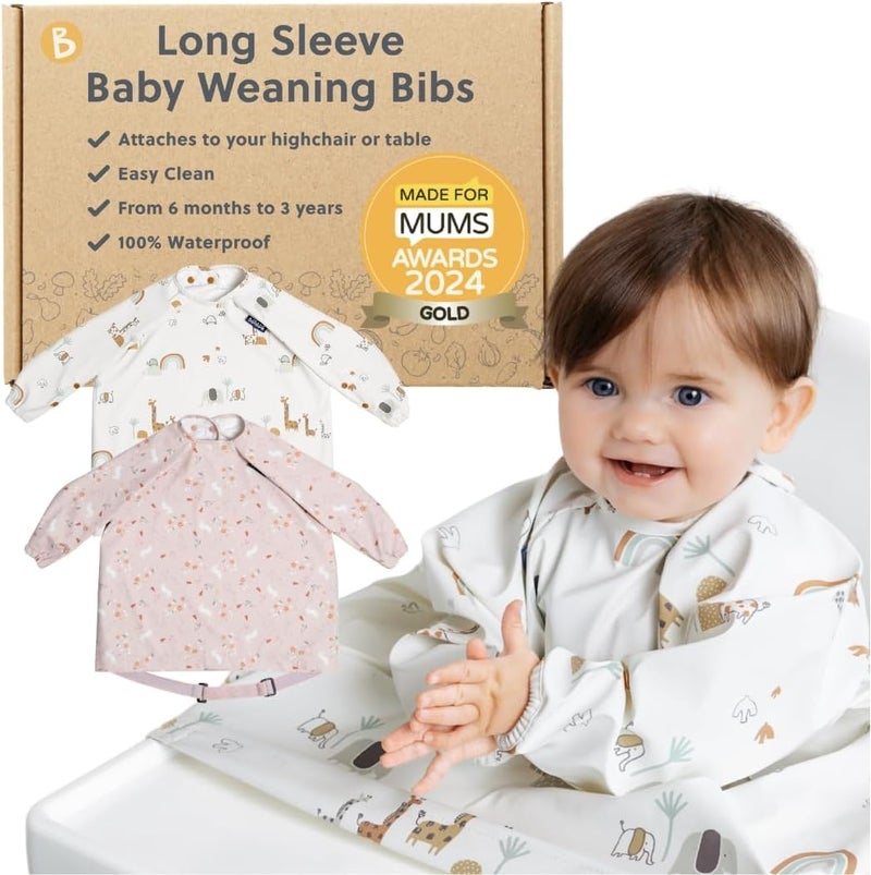 Bibado Baby Bibs With Sleeves - Toddler and Baby Led Weaning Bib - 6-36 Months, Attaches to Highchairs, Strollers, Tables - Image 1