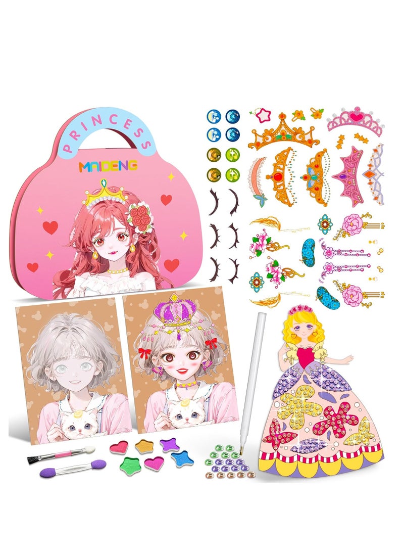 TFIXOL Art Craft Activity for Kids, Paper Craft Kits - Paper Makeup DIY Girls Toy Kit with Diamond Painting & Princess Dress Up Set, Birthday Party Gift for Girls  - Image 1