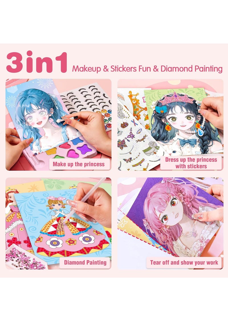 TFIXOL Art Craft Activity for Kids, Paper Craft Kits - Paper Makeup DIY Girls Toy Kit with Diamond Painting & Princess Dress Up Set, Birthday Party Gift for Girls  - Image 4