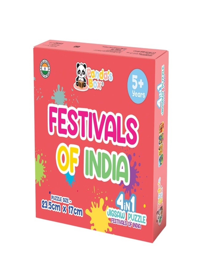 Panda's Box Jigsaw Puzzle Set - 4 in 1 | Festival of India | Hand-Eye Coordination Game| Enhances Problem-Solving Skills| 9(Durga Pooja), 12(Shivratri), 18(Diwali) & 24(Holi) Pieces - Image 1