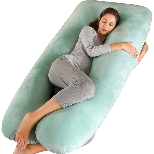 Amagoing 55 inches Pregnancy Pillows for Sleeping, U Shaped Maternity Full Body Pillow for Pregnant Women with Hip, Leg, Back, Belly Support, Washable Velvet Cover Included (Mint Green) - Image 1