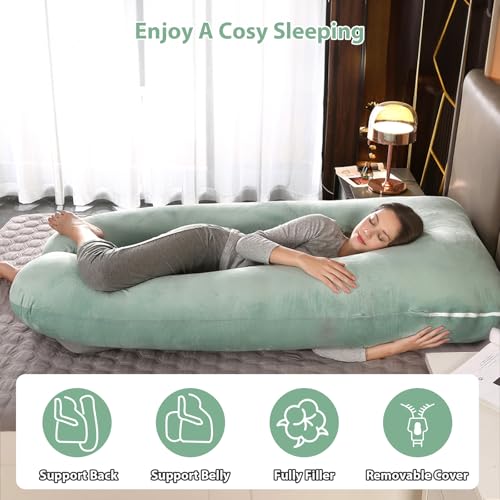 Amagoing 55 inches Pregnancy Pillows for Sleeping, U Shaped Maternity Full Body Pillow for Pregnant Women with Hip, Leg, Back, Belly Support, Washable Velvet Cover Included (Mint Green) - Image 3