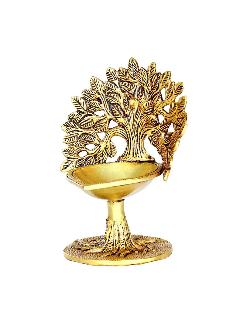 anciently Anciently Karpaga Viruksham Tree Vilakku Brass Kalpavriksha Tree Diya Kalpavriksha Tree Lamp Brass 18cm Height Gold Colour 1 Piece  - Image 3