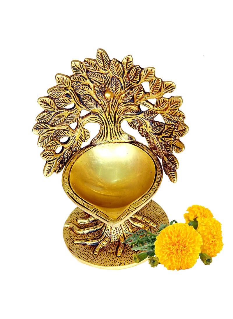 anciently Anciently Karpaga Viruksham Tree Vilakku Brass Kalpavriksha Tree Diya Kalpavriksha Tree Lamp Brass 18cm Height Gold Colour 1 Piece  - Image 1