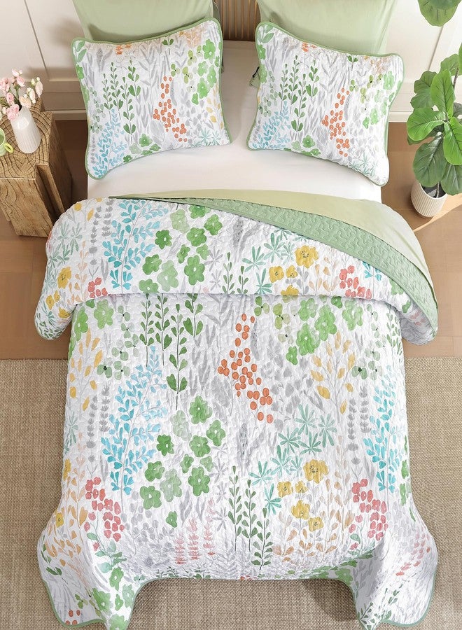 Xruibed Floral Quilt Sets King Size Green Quilt Set 3 Pieces Bedspreads Bedding Set Soft and Cozy Microfiber Lightweight Quilt Flower Bed Coverlet Sets for All Season(King 104"x90") - Image 5