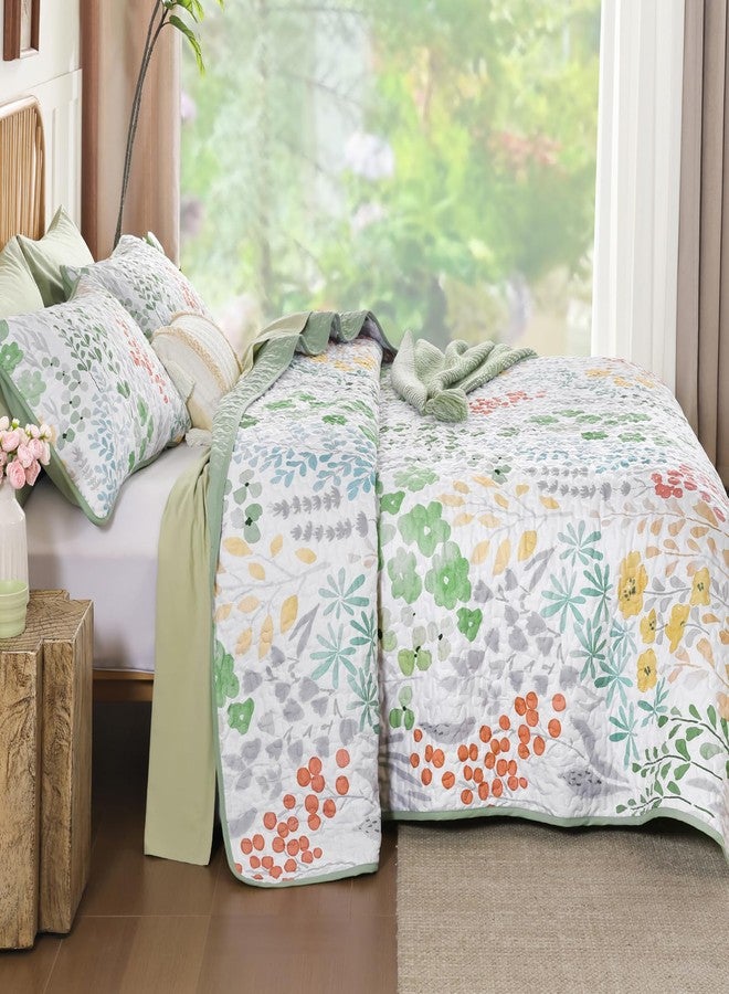 Xruibed Floral Quilt Sets King Size Green Quilt Set 3 Pieces Bedspreads Bedding Set Soft and Cozy Microfiber Lightweight Quilt Flower Bed Coverlet Sets for All Season(King 104"x90") - Image 4