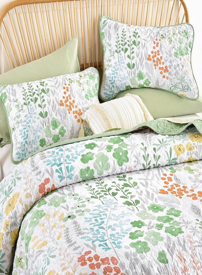 Xruibed Floral Quilt Sets King Size Green Quilt Set 3 Pieces Bedspreads Bedding Set Soft and Cozy Microfiber Lightweight Quilt Flower Bed Coverlet Sets for All Season(King 104"x90") - Image 3