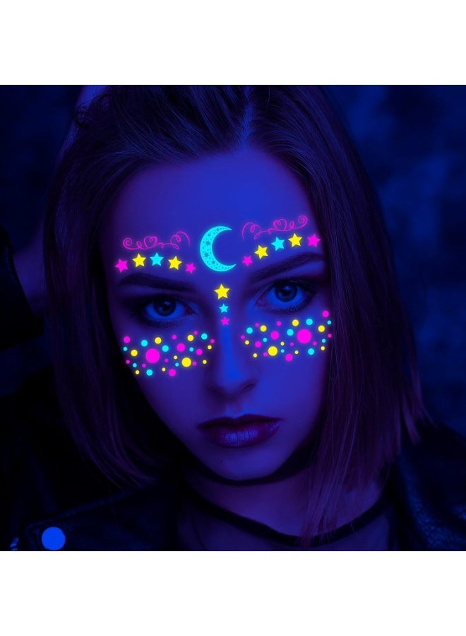 8PCS Neon Face Tattoos Glow in The Dark Temporary Tattoos,UV Blacklight Tattoos Stickers Body Face Flowers Butterfly Tattoo for Glow Party Makeup Supplies Favors - Image 4