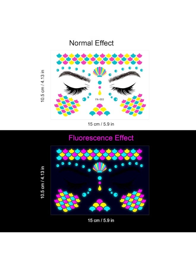 8PCS Neon Face Tattoos Glow in The Dark Temporary Tattoos,UV Blacklight Tattoos Stickers Body Face Flowers Butterfly Tattoo for Glow Party Makeup Supplies Favors - Image 5