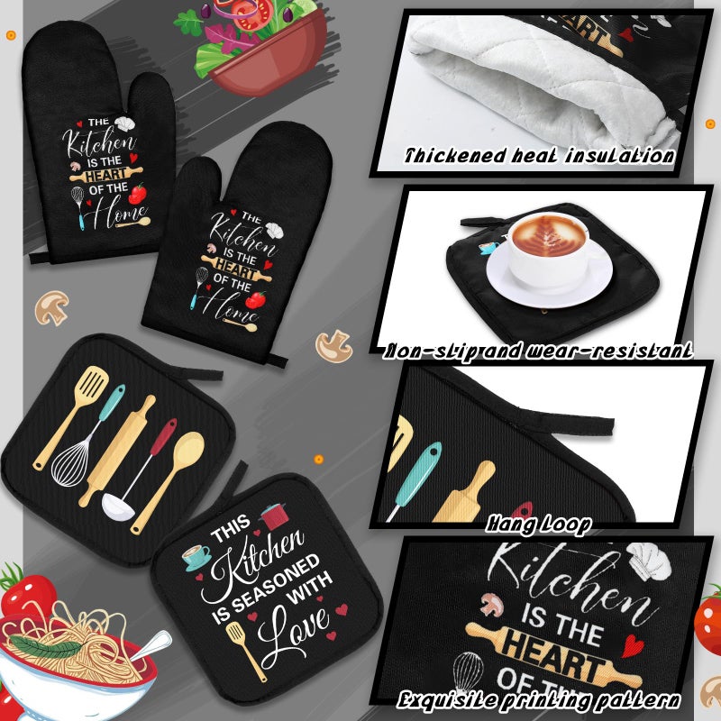 Bencailor 12 Pcs Farmhouse Kitchen Decoration Set 4 Funny Quote Black Kitchen Towels 4 Absorbent Dishcloths 2 Pot Holders 2 Oven Mitts Gloves for Home Decorations Mom Gifts - Image 5