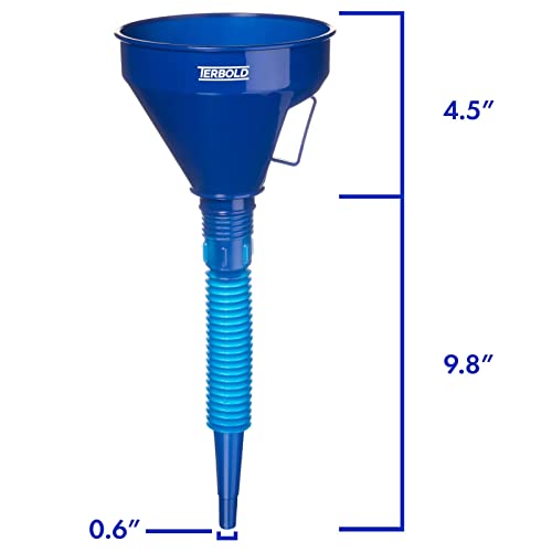 Terbold Automotive Flex Funnel with Hose | Wide Mouth Flexible Oil Funnel for Automotive Use - Gas, Transmission Fluid, Car Fuel, Oil Change (Blue) - Image 4
