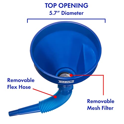 Terbold Automotive Flex Funnel with Hose | Wide Mouth Flexible Oil Funnel for Automotive Use - Gas, Transmission Fluid, Car Fuel, Oil Change (Blue) - Image 5