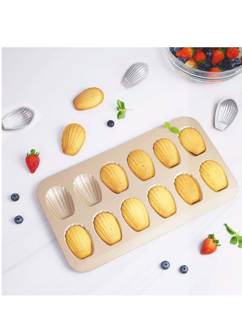Nonstick Madeleine Pan 2 Pack 12-Cavity Heavy Duty Madeleine Cookies Trays for Oven Baking - Image 3