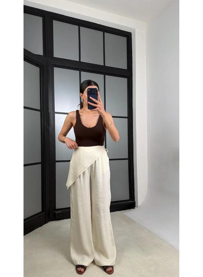 GAUS Cream Bandana Detailed Tencel Pants GAUS-01424.