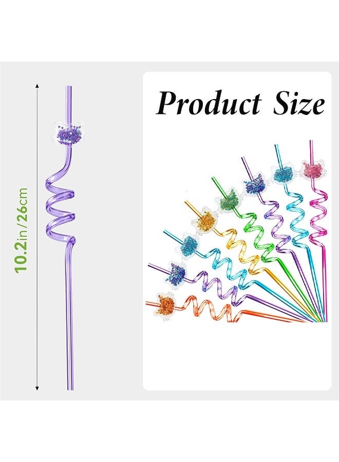 6 Colors Glitter Cat Straws, Reusable Spiral Drinking Straws with Detachable Kitty Charms Party Supplies for Kids & Adults - Image 2