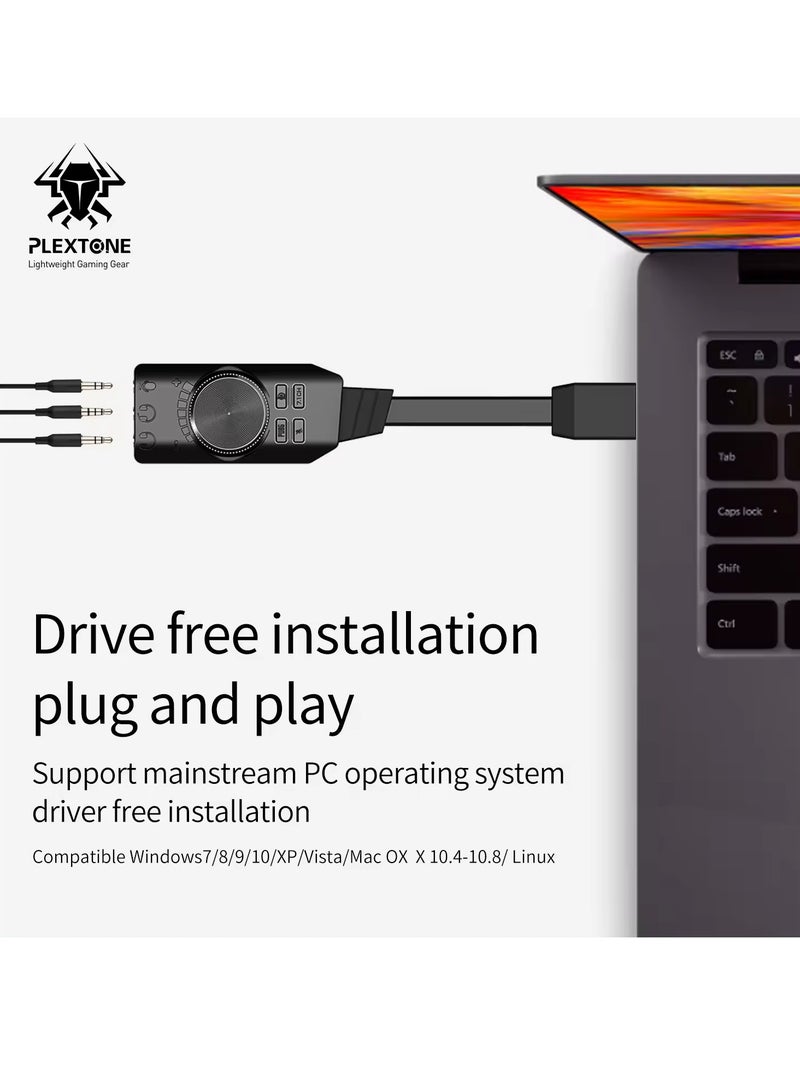 Plextone Plextone GS3 Mark II Virtual 7.1 Channel USB Sound Card Adapter Microphone and Stereo Sound Card Converter with Dual 3.5mm Headphone Jack, Including PUBG and League of Legends Sound Effects  - Image 5