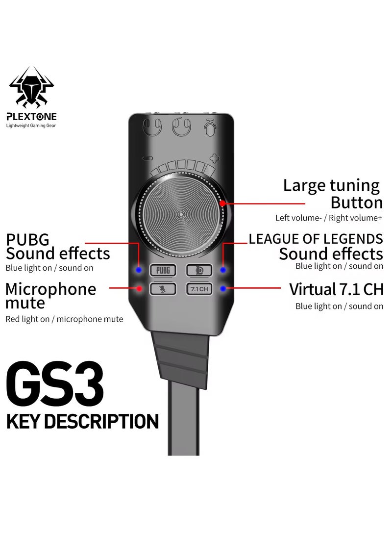 Plextone Plextone GS3 Mark II Virtual 7.1 Channel USB Sound Card Adapter Microphone and Stereo Sound Card Converter with Dual 3.5mm Headphone Jack, Including PUBG and League of Legends Sound Effects  - Image 2