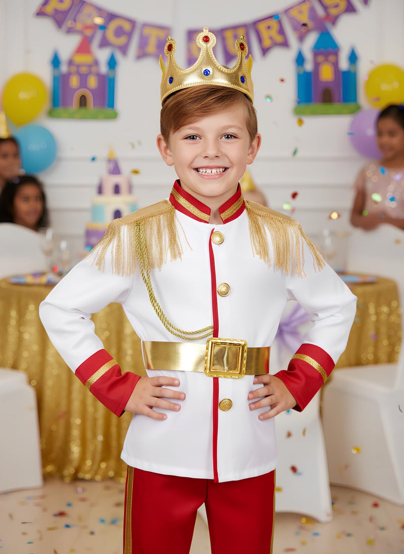 Dormstop Boys Prince Charming Costume Kids Royal Prince Dress Up for Cosplay Fairytale Ball Halloween Birthday Party Outfit (White, 9-10 Years) - Image 2