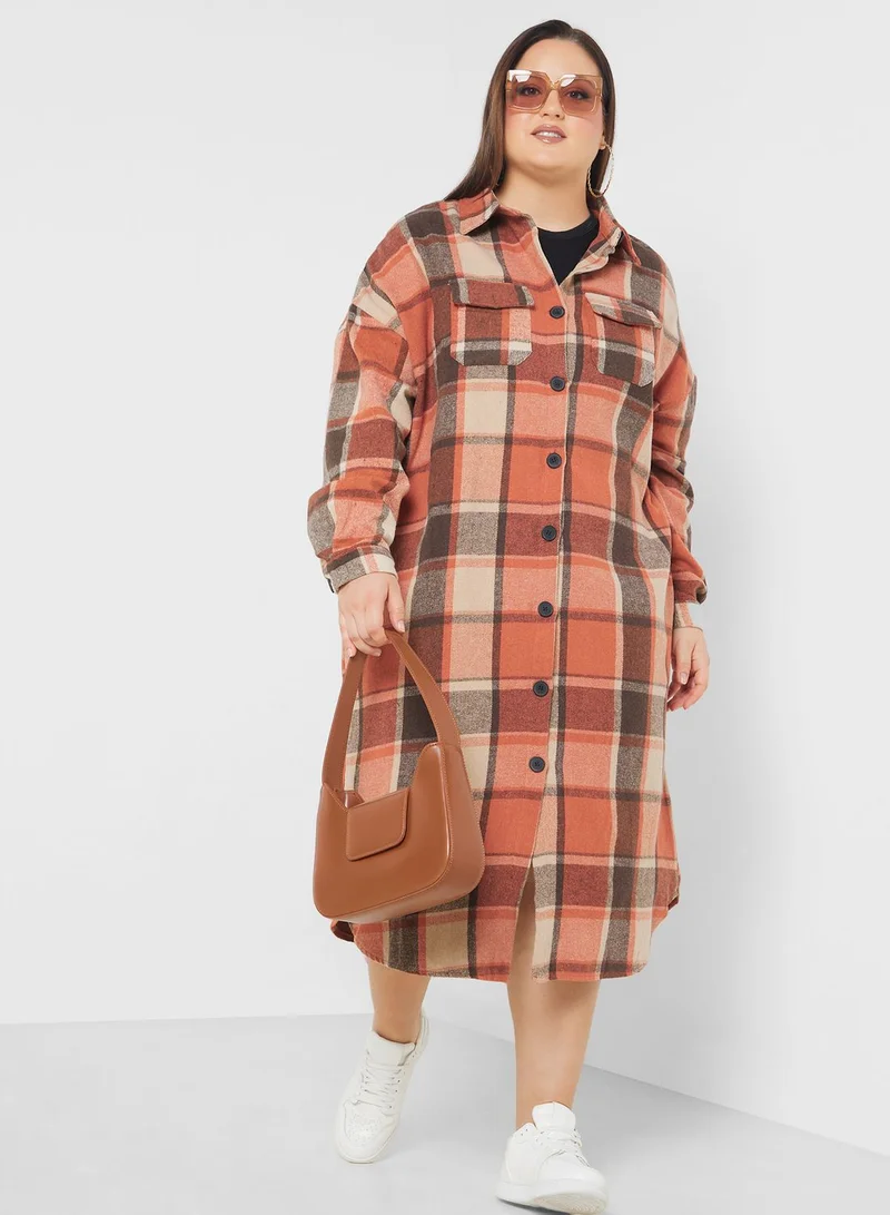 Ginger Plus Checkered Longline Shacket