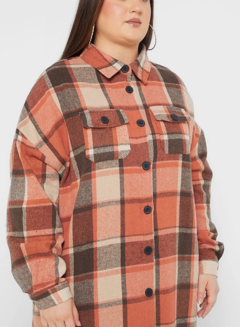 Ginger Plus Checkered Longline Shacket
