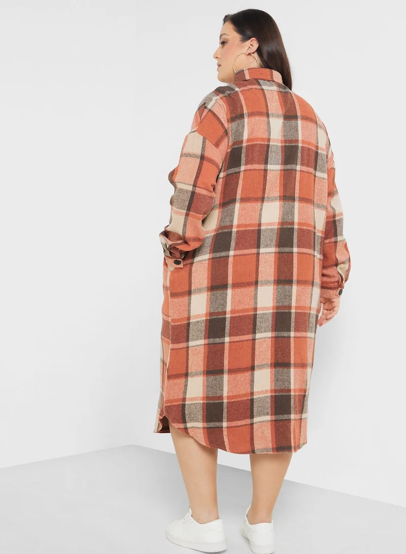 Ginger Plus Checkered Longline Shacket