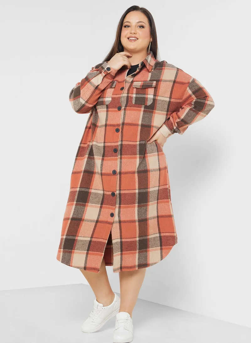 Ginger Plus Checkered Longline Shacket