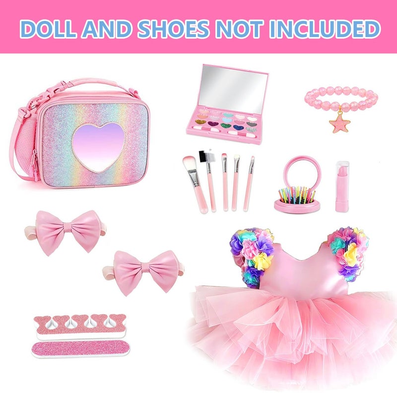 BDDOLL American 18 Inch Doll Clothes and Accessories Makeup Playset Including Fashion Skirt Bag Eye Shadow Plate Lipstick Comb Mirror Pair of Hairpins Makeup Brushes BraceletNO Dolls - Image 3