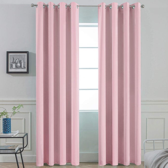 LIGHT BLOCKING WINDOW BLACKOUT CURTAINS THERMAL INSULATED ROOM DARKENING DRAPES FOR BEDROOMSOLID GROMMET TOP WINDOW PANELS 52X84 INCH PINK ONE PAIR