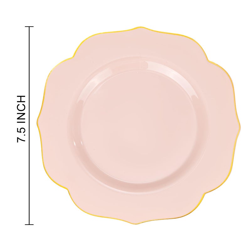 bUCLA 48Pieces Pink Plastic Dessert Plates - 7.5inch Premium Hard Pink with Gold Rim Small Cake/Salad/Appetizer Plates Disposable for Wedding, Party, Shower & Easter - Image 2