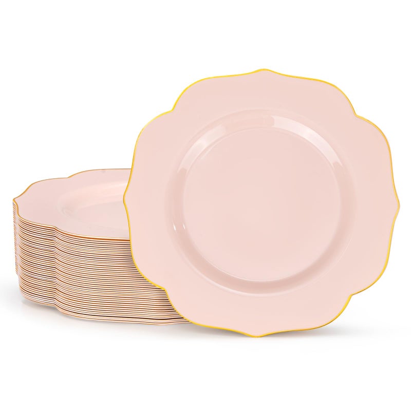 bUCLA 48Pieces Pink Plastic Dessert Plates - 7.5inch Premium Hard Pink with Gold Rim Small Cake/Salad/Appetizer Plates Disposable for Wedding, Party, Shower & Easter - Image 1