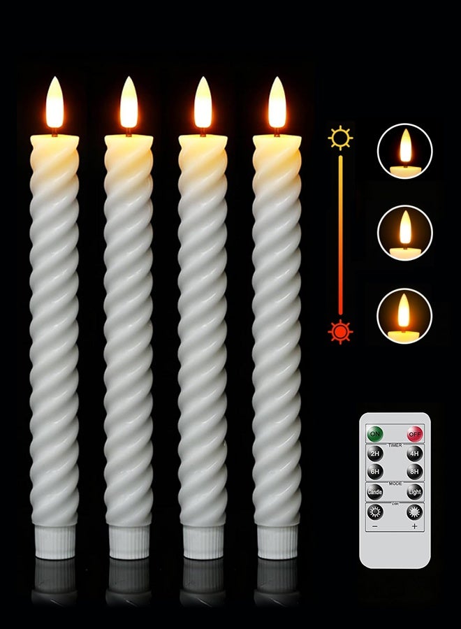 Sweet Life Spiral Flameless Taper Candles with Remote Timer, Real Wax Battery Operated Taper Candles Flickering, LED Candlesticks with Realistic 3D Wick for Wedding Home Decor (Ivory, Set of 4) - Image 1