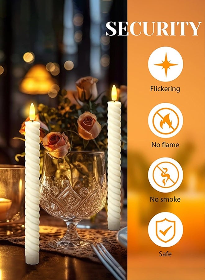 Sweet Life Spiral Flameless Taper Candles with Remote Timer, Real Wax Battery Operated Taper Candles Flickering, LED Candlesticks with Realistic 3D Wick for Wedding Home Decor (Ivory, Set of 4) - Image 2