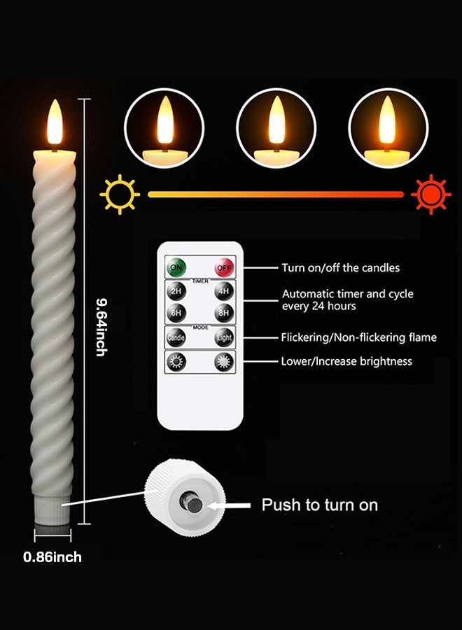 Sweet Life Spiral Flameless Taper Candles with Remote Timer, Real Wax Battery Operated Taper Candles Flickering, LED Candlesticks with Realistic 3D Wick for Wedding Home Decor (Ivory, Set of 4) - Image 4