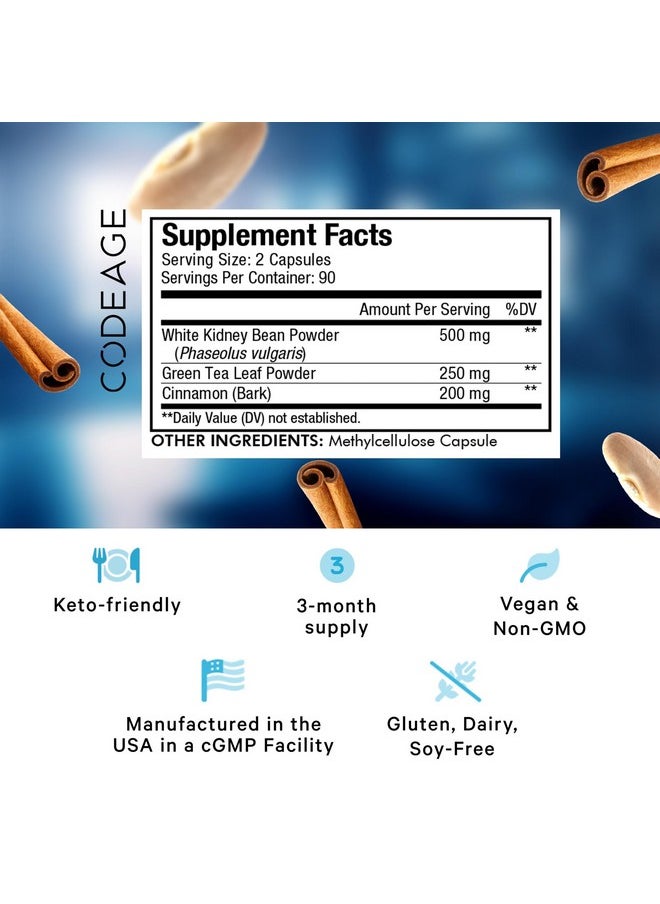Codeage - Codeage Keto Carb, White Kidney Bean, Green Tea & Cinnamon Bark Supplement, Triple Action Keto Cheat Vegan Pills, Ketogenic, Low Carb Diet Sugar, 3 Months Supply, Non-GMO, Gluten-Free, 180 Capsules - Image 1