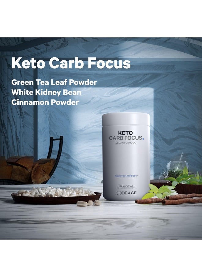 Codeage - Codeage Keto Carb, White Kidney Bean, Green Tea & Cinnamon Bark Supplement, Triple Action Keto Cheat Vegan Pills, Ketogenic, Low Carb Diet Sugar, 3 Months Supply, Non-GMO, Gluten-Free, 180 Capsules - Image 1