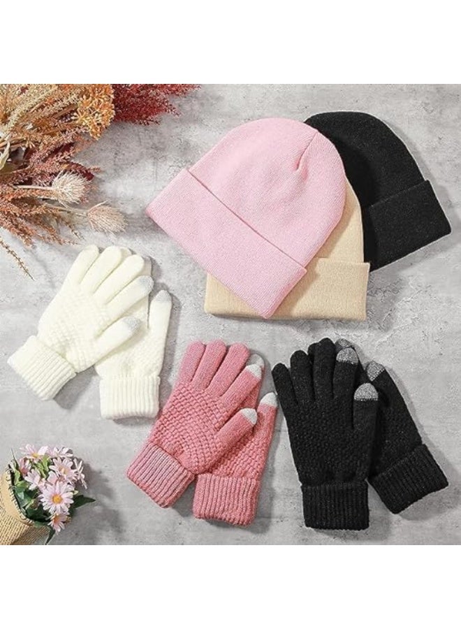 HZYH 6 Pieces Winter Beanie Hat Gloves Set, Warm Knit Hat Touchscreen Gloves Soft Cozy Skull Cap Set for Women Men - Image 5