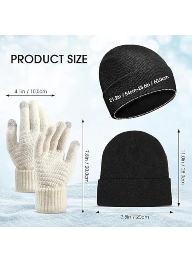 HZYH 6 Pieces Winter Beanie Hat Gloves Set, Warm Knit Hat Touchscreen Gloves Soft Cozy Skull Cap Set for Women Men - Image 2