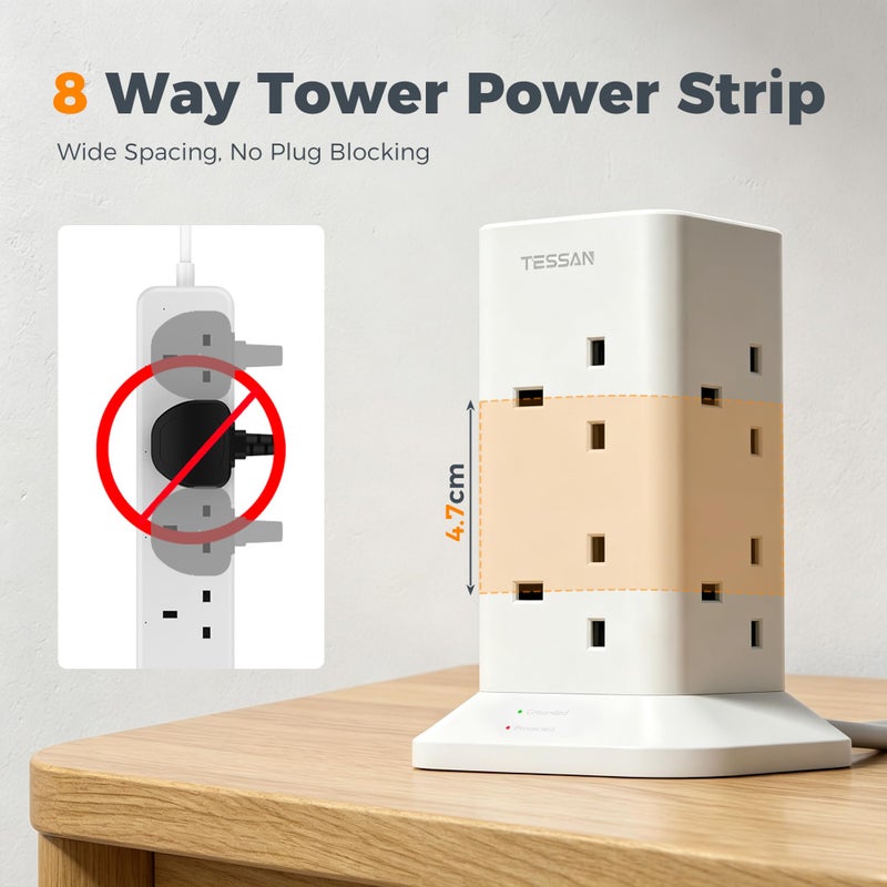 تيسان TESSAN Tower Extension Lead 5M with 2 USB C Slots - Image 5