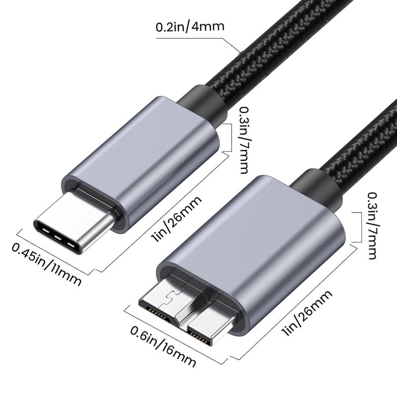 كابل USB C إلى Micro B، سرعة 10 جيجابت في الثانية، كابل مضفر لمحرك الأقراص الصلبة الخارجي USB Type C إلى Micro B متوافق مع Seagate WD Westgate My Passport، جهاز لوحي (أسود، 0.5 متر/1.64 قدم) - Image 4