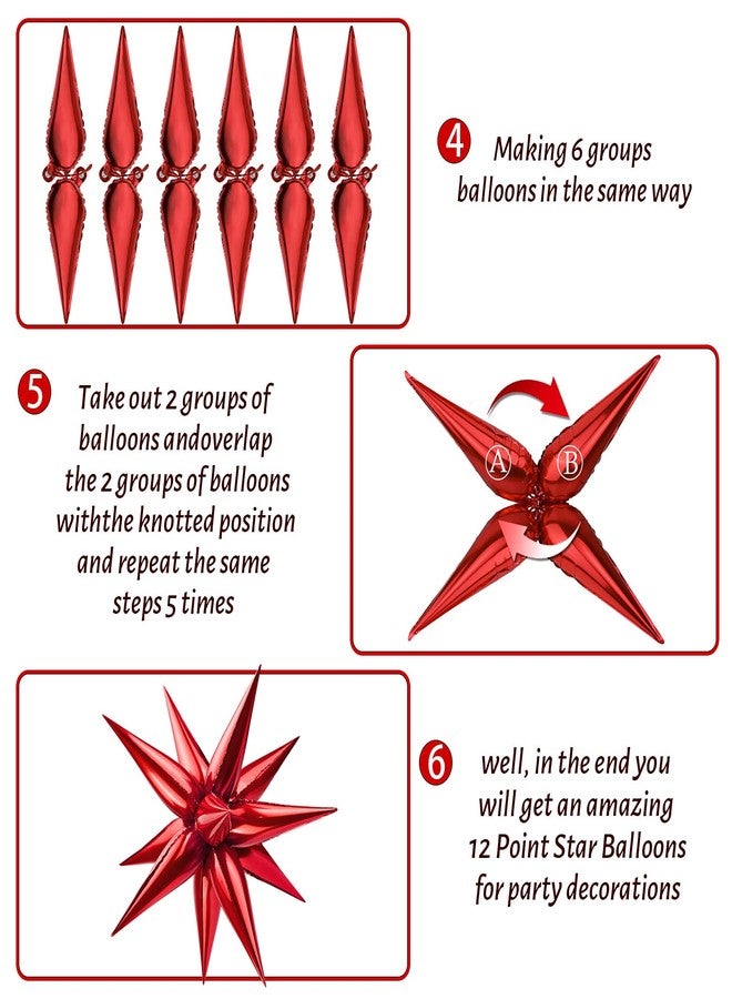 Moukiween 60 PCS Red Star Balloons, 12 Point Cone Explosion Star Foil Balloons for Birthday, Wedding, Valentine's Day, Bridal Shower, Christmas Graduation Ceremony and Anniversary Backdrop (Red) - Image 4