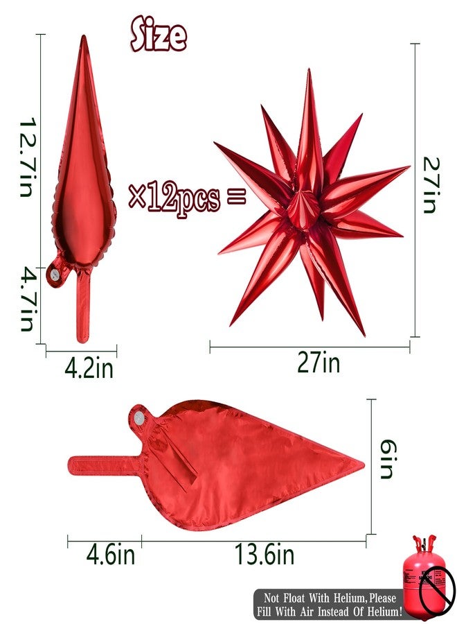 Moukiween 60 PCS Red Star Balloons, 12 Point Cone Explosion Star Foil Balloons for Birthday, Wedding, Valentine's Day, Bridal Shower, Christmas Graduation Ceremony and Anniversary Backdrop (Red) - Image 2