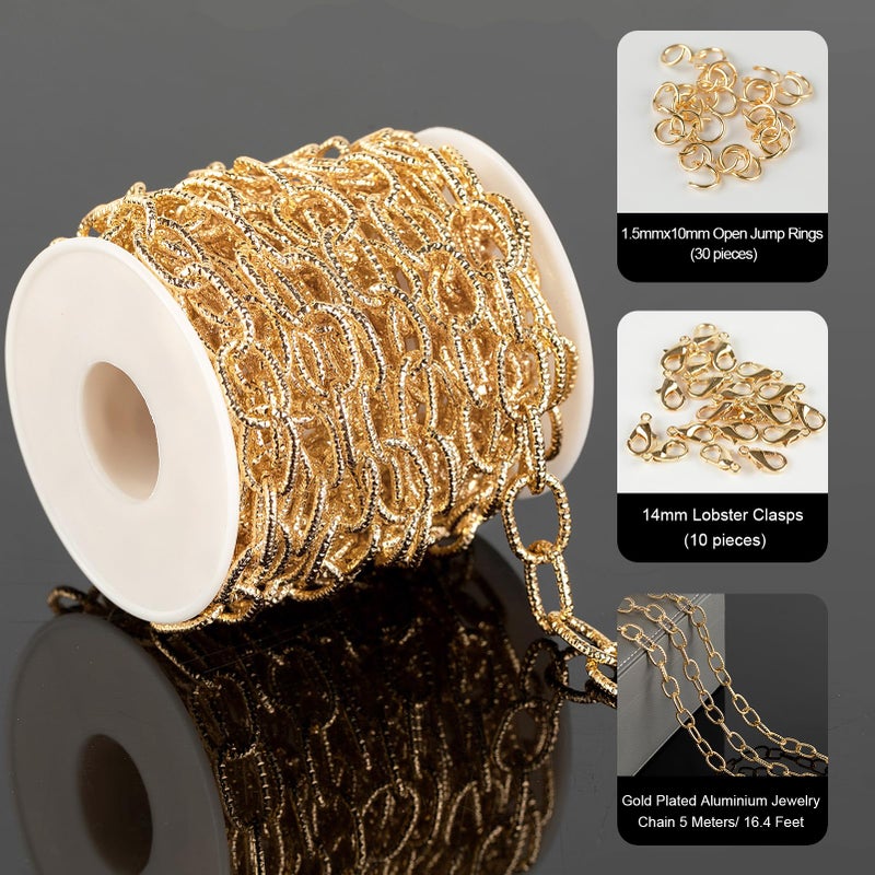 Youbeiyee 16.4 Feet Gold Plated Chain For Jewelry Making Embossed Oval Link Chain Lightweight Aluminum Necklace Bracelet Chain For Men And Women Diy Craft Chain Roll - Image 2