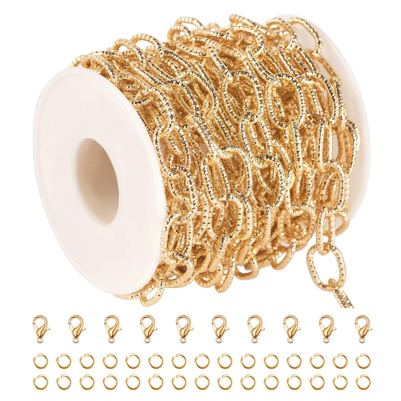 Youbeiyee 16.4 Feet Gold Plated Chain For Jewelry Making Embossed Oval Link Chain Lightweight Aluminum Necklace Bracelet Chain For Men And Women Diy Craft Chain Roll - Image 1