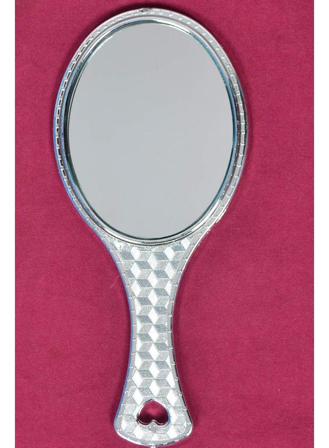 Garden Of Arts Silver Handheld Salon Barbers Hairdressers Oval Mirror With Grip Handle - Image 2