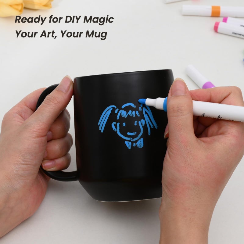 Miicol Ceramic Coffee Mug, 16 oz Large Coffee Cup, Tea Mug with Handle, Flat Bottom Mug for Men, Women, Office, Microwave and Dishwasher Safe, Multi-Color, Black - Image 4