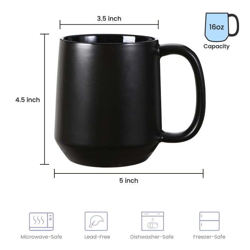 Miicol Ceramic Coffee Mug, 16 oz Large Coffee Cup, Tea Mug with Handle, Flat Bottom Mug for Men, Women, Office, Microwave and Dishwasher Safe, Multi-Color, Black - Image 3